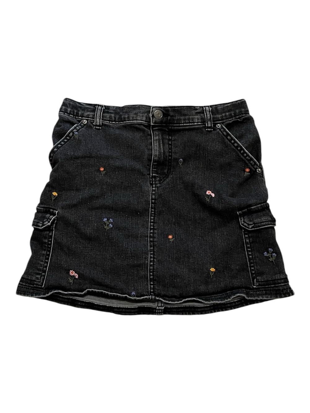 Cat & Jack XL(14) denim cargo skirt embroidered flowers
